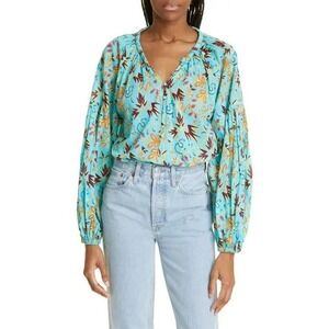 A.L.C. Capri Cotton‎ Voile Resort Top Grotto Tropical Floral Bird of Paradise 2